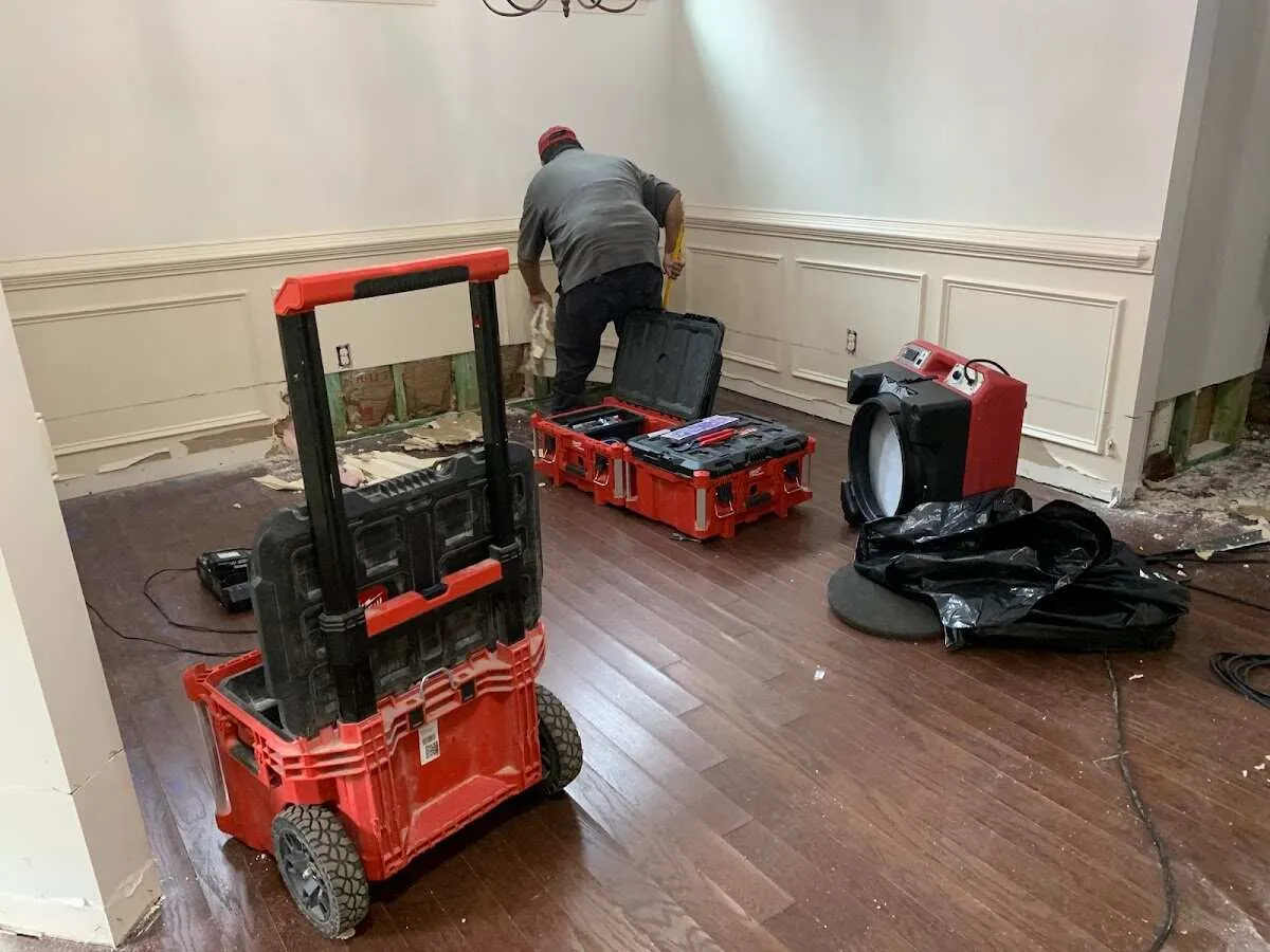 Technician setting up drying equipment for water damage in Washington Court House